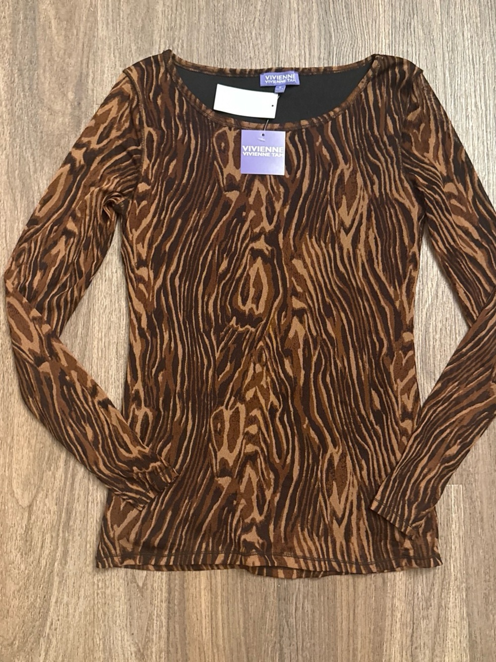 New Vivienne Tam brown and black zebra print mesh long sleeve top. Medium
